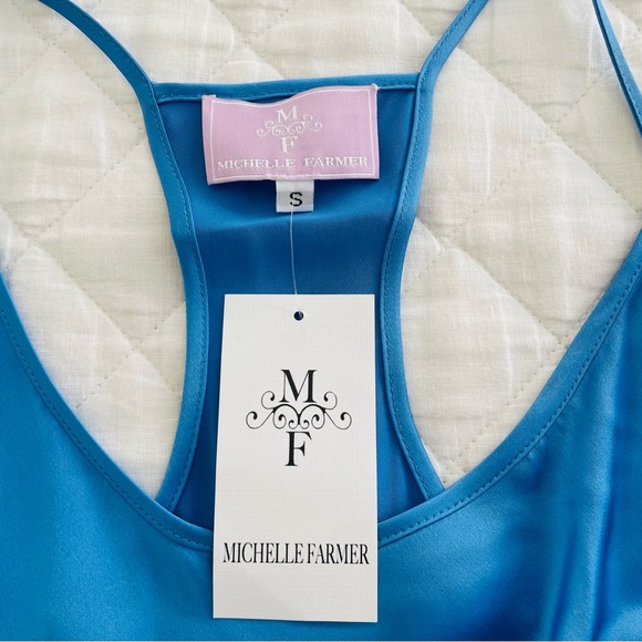 NWT Michelle Farmer 100% Silk Charmeuse Helenita Top in Azure Blue - Picture 6 of 10